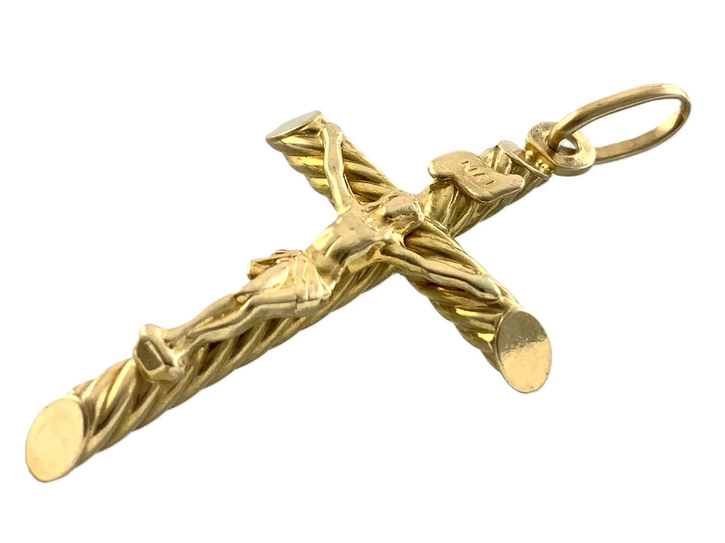 10K Yellow Gold Crucifix Pendant Jesus On The Cross Religious Charm AU070