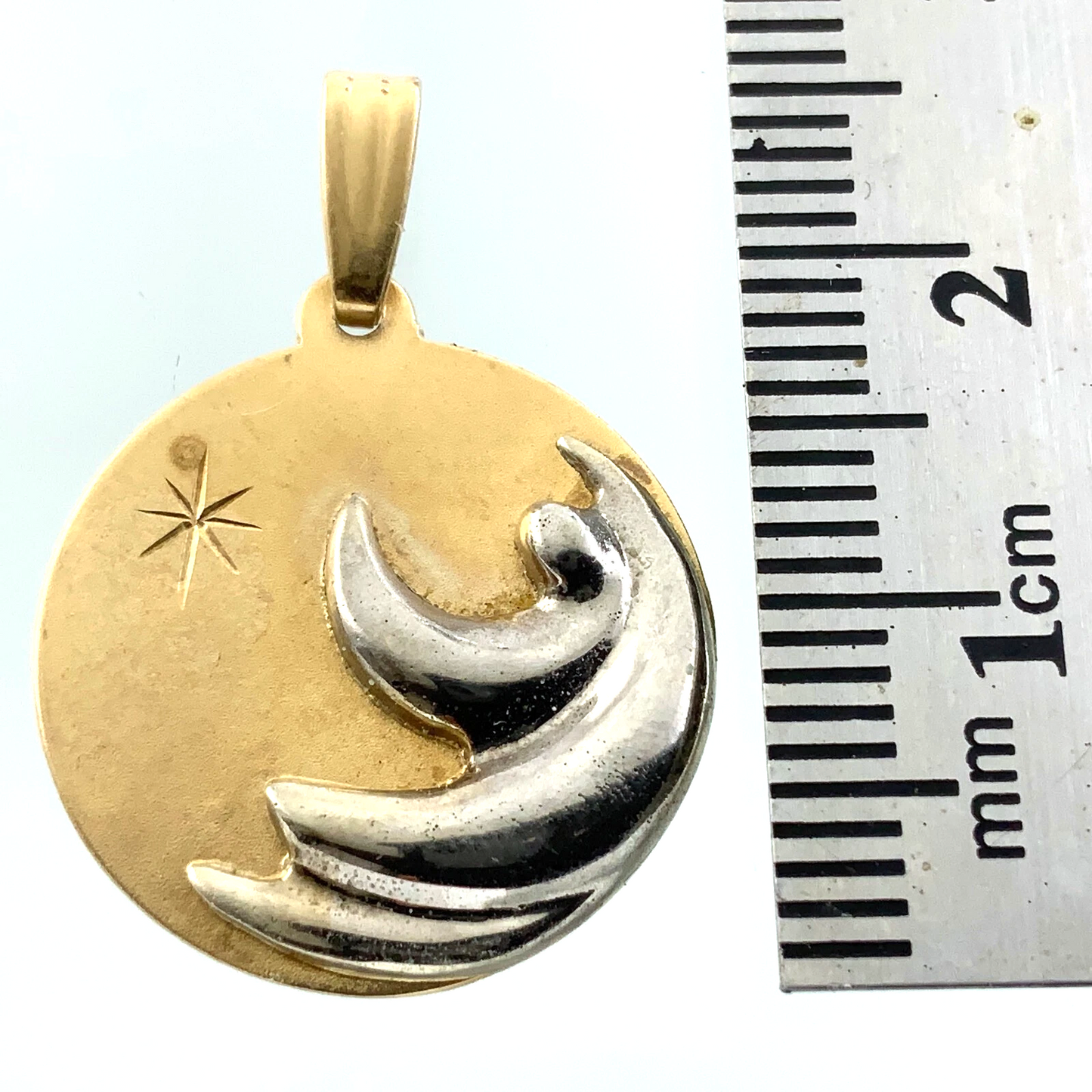 10K Yellow Gold Two Tone Moon and Star Pendant Charm AU071