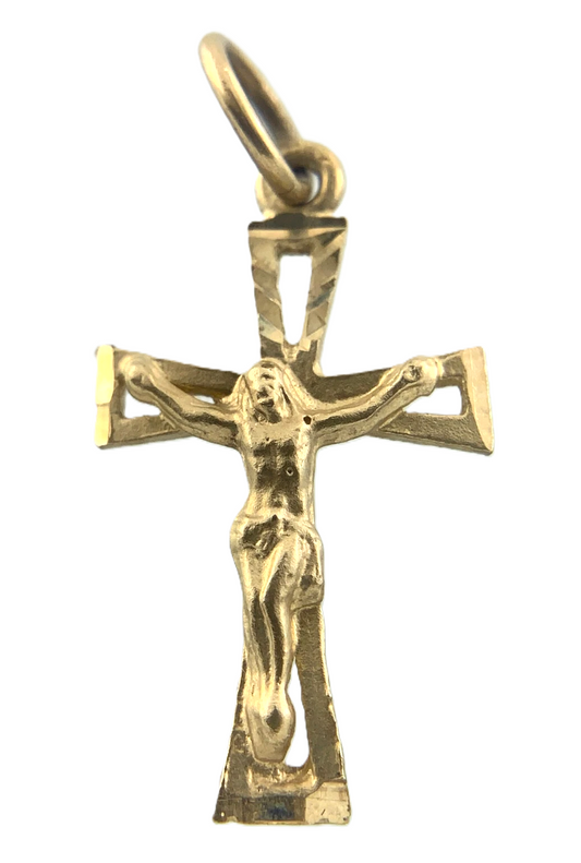 10K Yellow Gold Crucifix Pendant Jesus On The Cross Religious Charm AU073