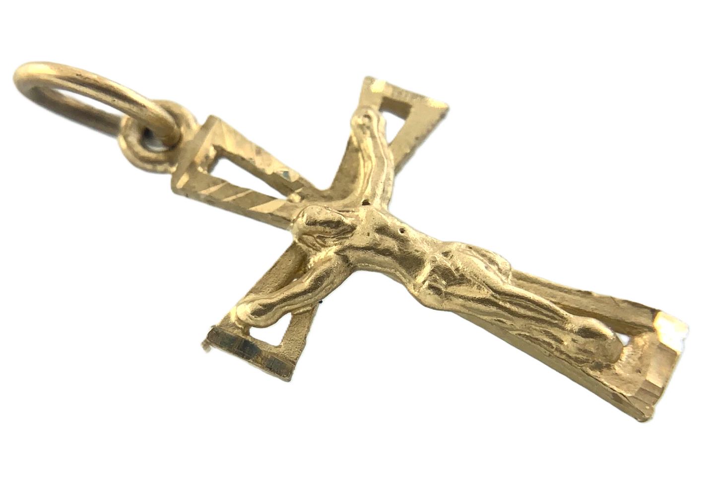 10K Yellow Gold Crucifix Pendant Jesus On The Cross Religious Charm AU073