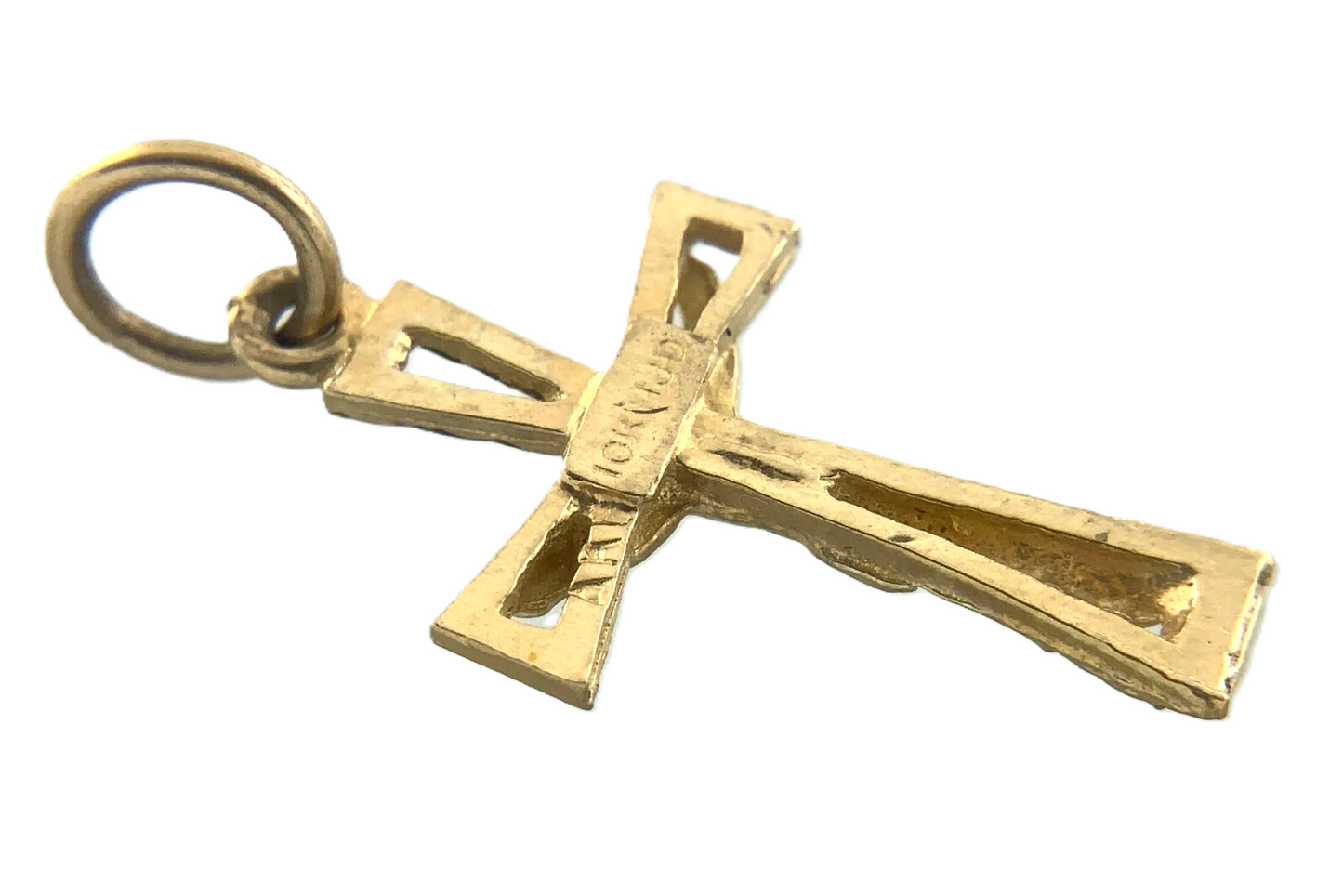 10K Yellow Gold Crucifix Pendant Jesus On The Cross Religious Charm AU073