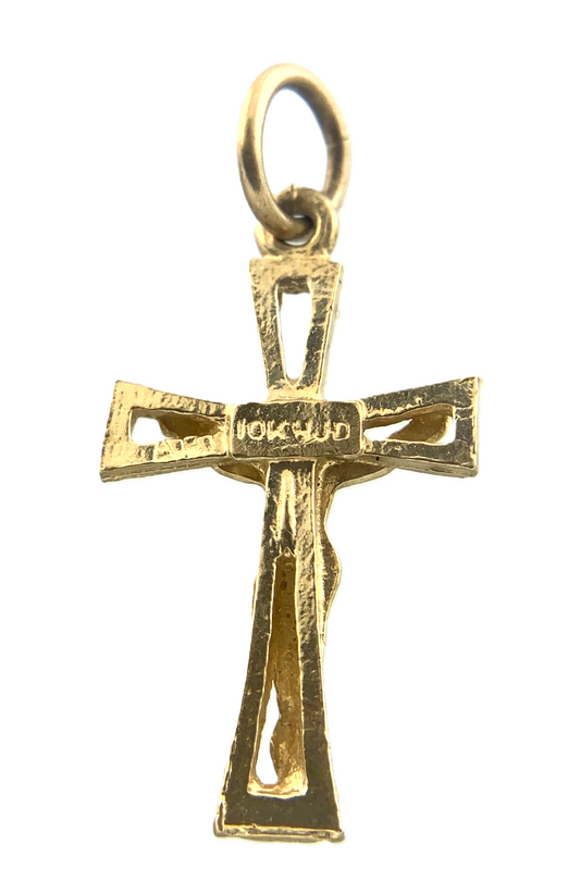 10K Yellow Gold Crucifix Pendant Jesus On The Cross Religious Charm AU073