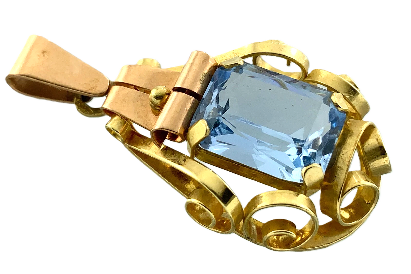 Beautiful Vintage Art Deco Pendant 14K Yellow Gold December Birthstone AU078