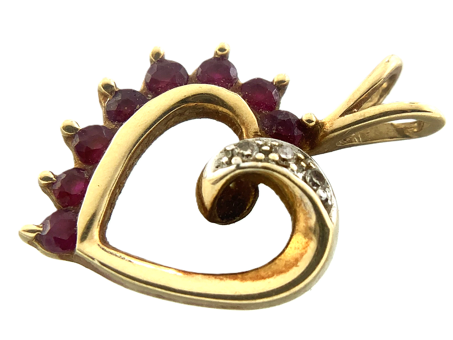 10K Yellow Gold Ruby Heart Pendant Charm AU083