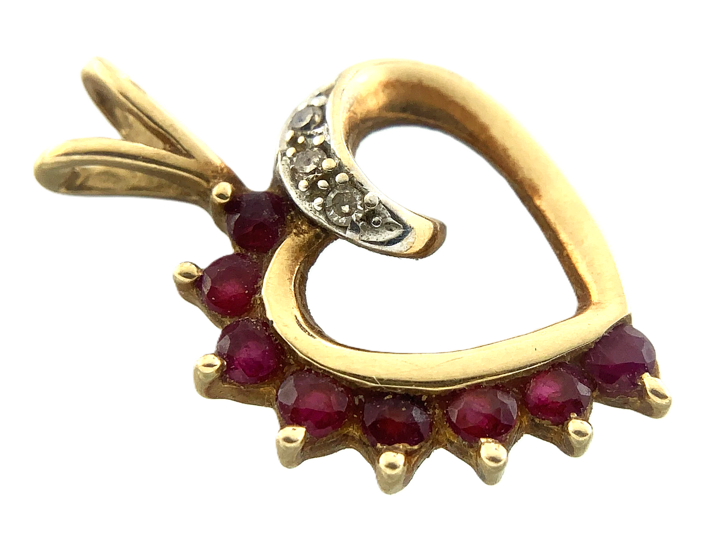 10K Yellow Gold Ruby Heart Pendant Charm AU083