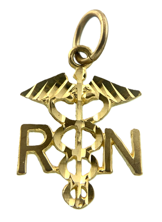 10K Yellow Gold Caduceus Pendant RN Registered Nurse Charm AU085
