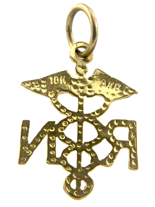 10K Yellow Gold Caduceus Pendant RN Registered Nurse Charm AU085