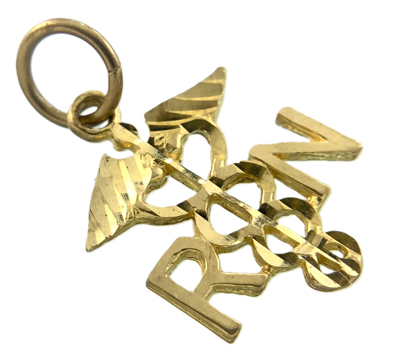 10K Yellow Gold Caduceus Pendant RN Registered Nurse Charm AU085