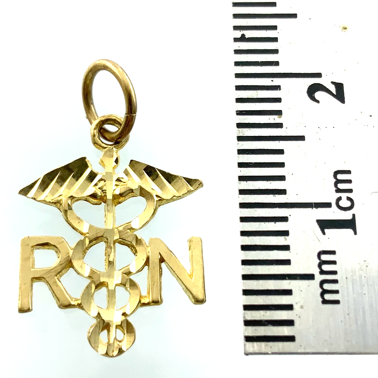 10K Yellow Gold Caduceus Pendant RN Registered Nurse Charm AU085