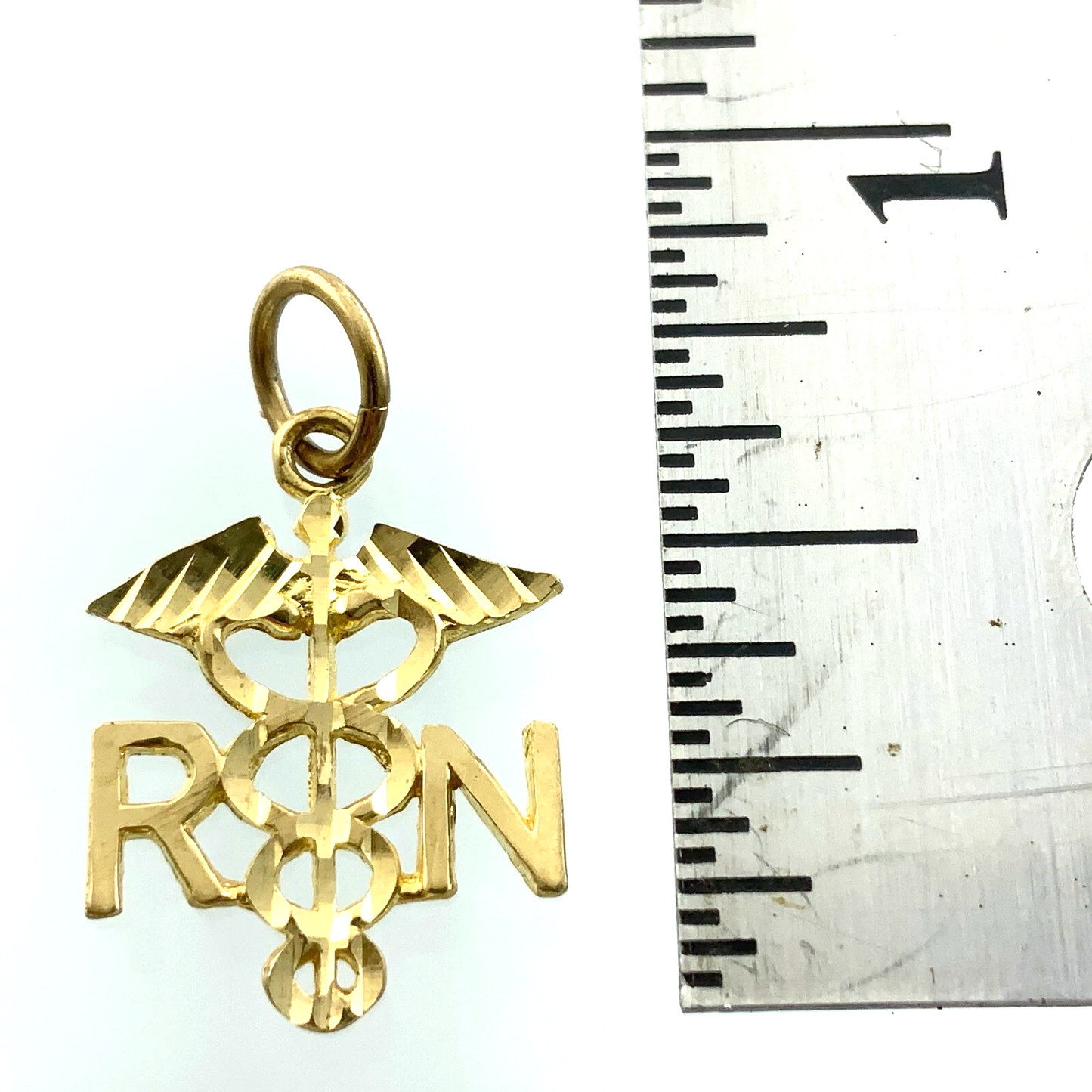 10K Yellow Gold Caduceus Pendant RN Registered Nurse Charm AU085
