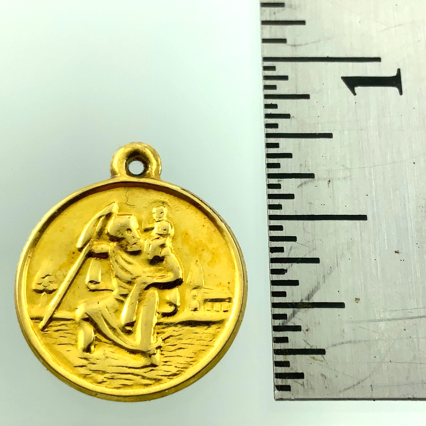 9K Yellow Gold St. Christopher Pendant Religious Charm Tested AU098