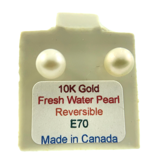 10K Gold Fresh Water Pearl Reversible Stud Earrings Made in Canada AU099