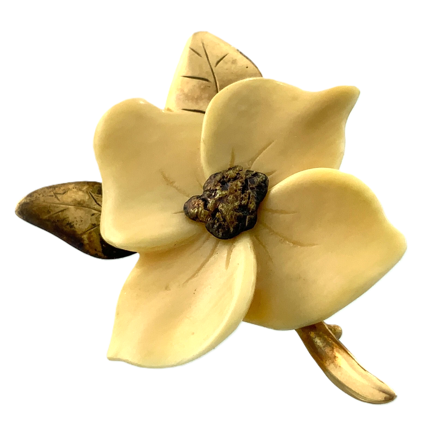 Vintage Magnolia Flower Brooch 10K Yellow Gold Tested AU101