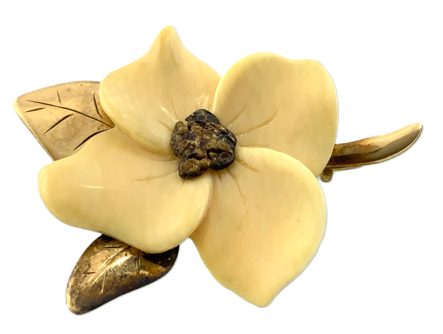 Vintage Magnolia Flower Brooch 10K Yellow Gold Tested AU101