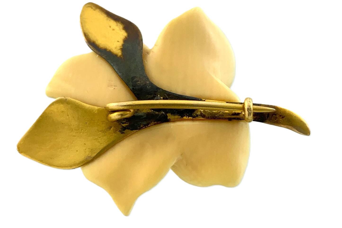 Vintage Magnolia Flower Brooch 10K Yellow Gold Tested AU101