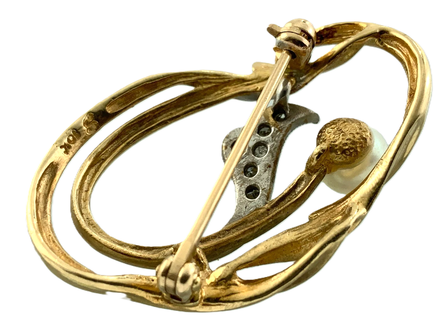 Vintage Diamond and Pearl Brooch 10K Yellow Gold Tested Elegant Brooch AU102