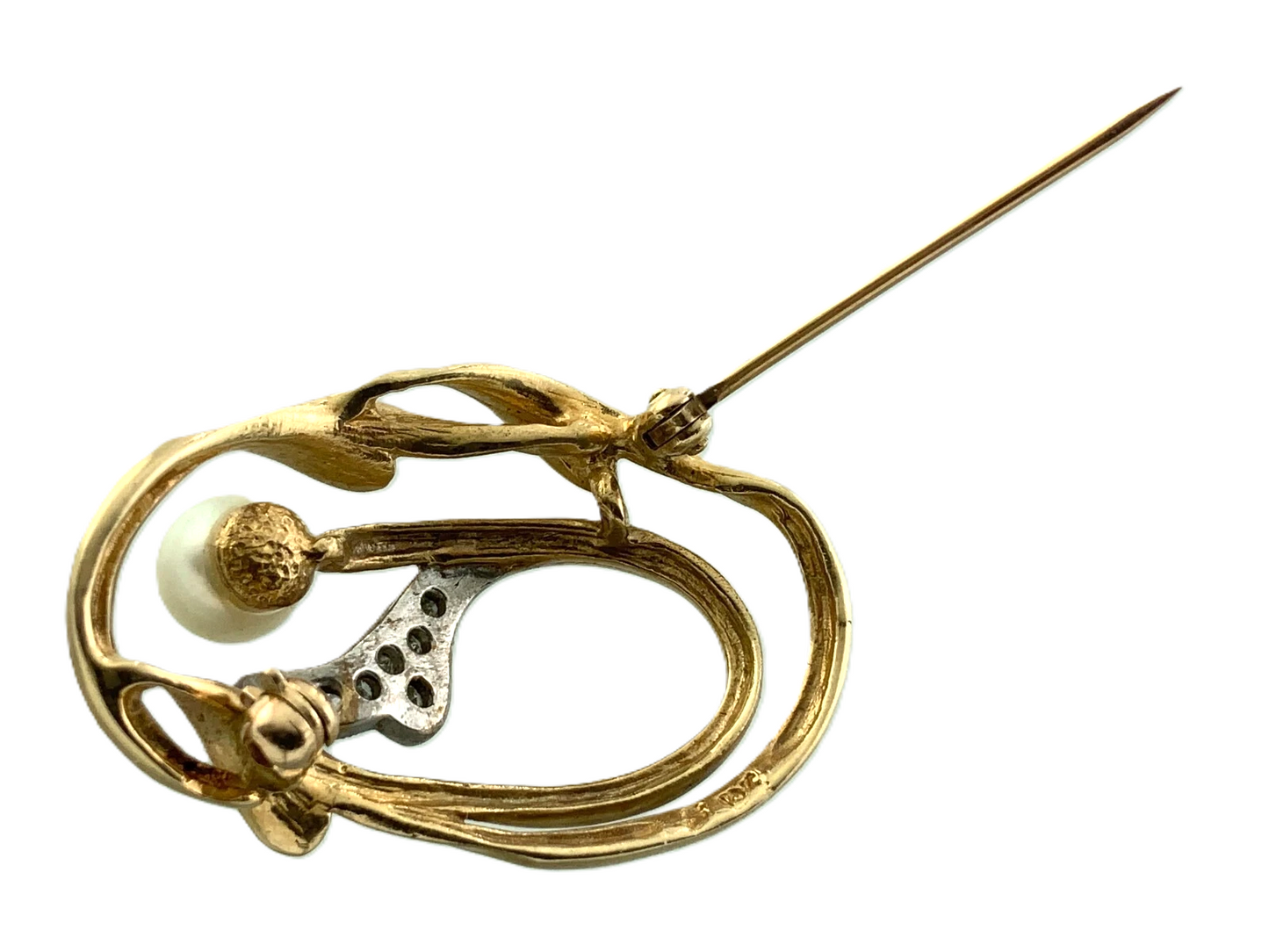 Vintage Diamond and Pearl Brooch 10K Yellow Gold Tested Elegant Brooch AU102