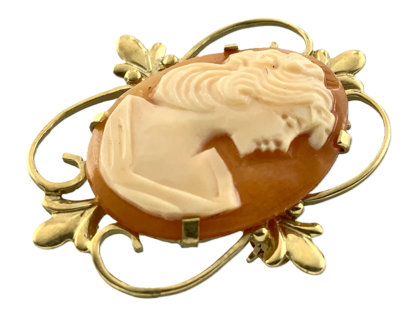 Antique Cameo Brooch 10K Yellow Gold Pendant Carved Woman Portrait AU104