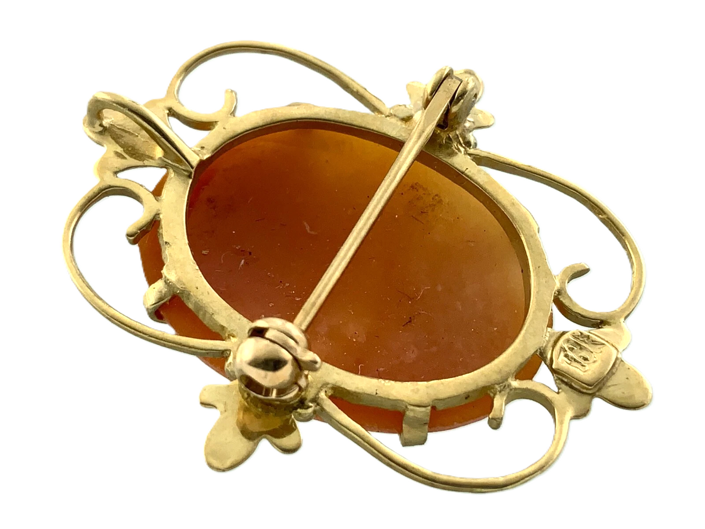 Antique Cameo Brooch 10K Yellow Gold Pendant Carved Woman Portrait AU104