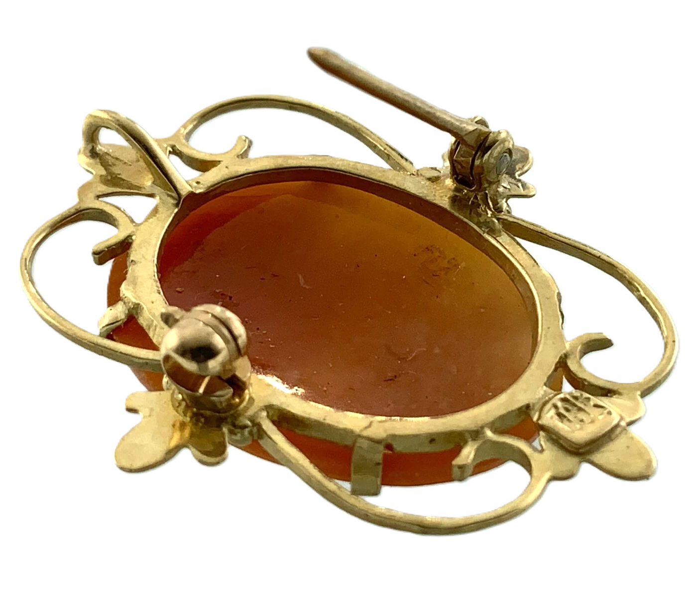 Antique Cameo Brooch 10K Yellow Gold Pendant Carved Woman Portrait AU104