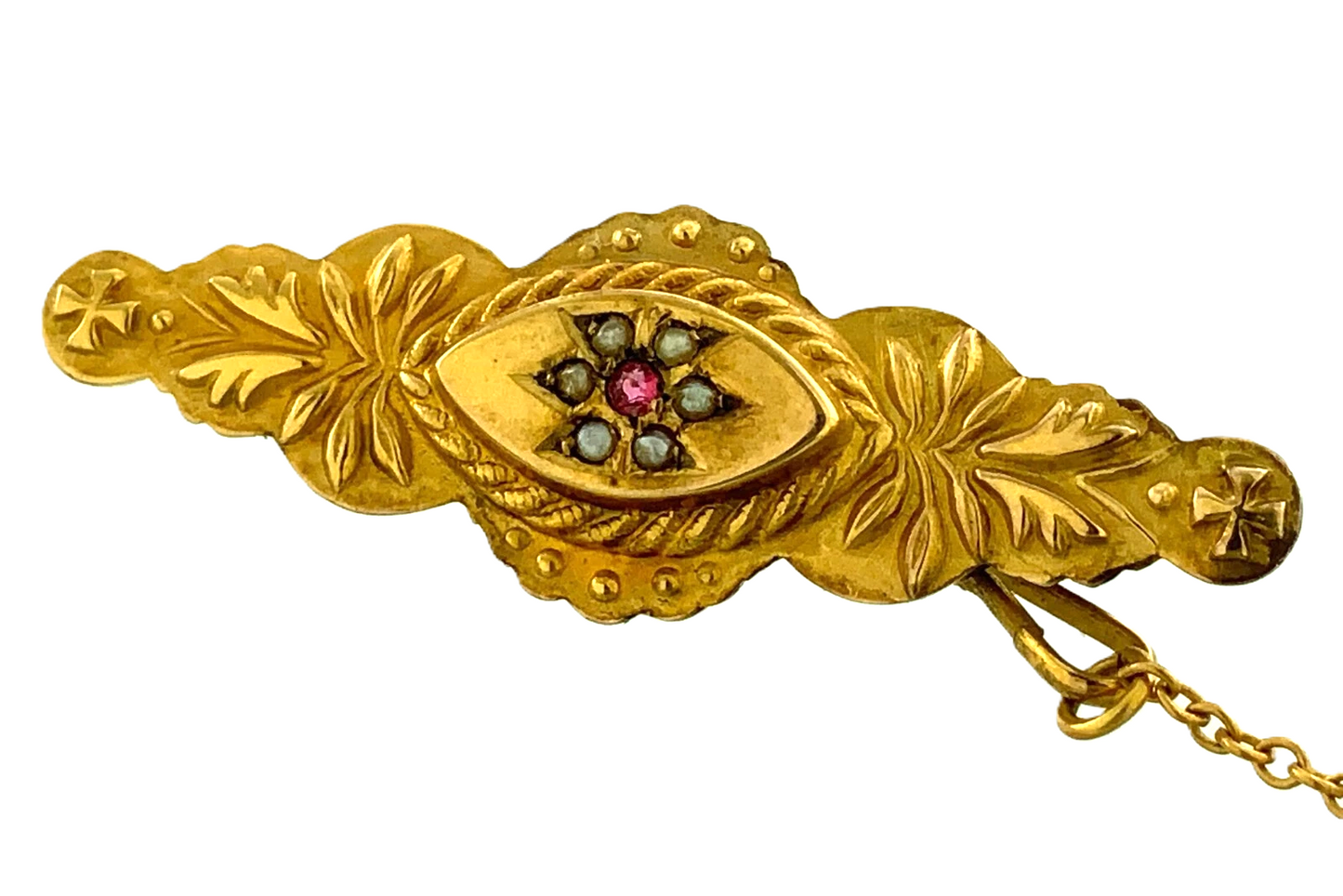 Beautiful Victorian 9K Yellow Gold Bar Pin Brooch C & Co Etruscan Revival AU104