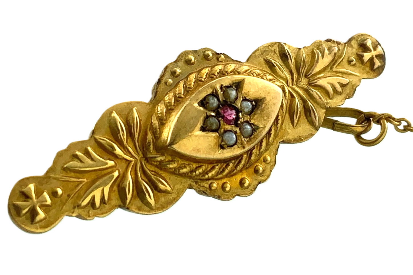 Beautiful Victorian 9K Yellow Gold Bar Pin Brooch C & Co Etruscan Revival AU104