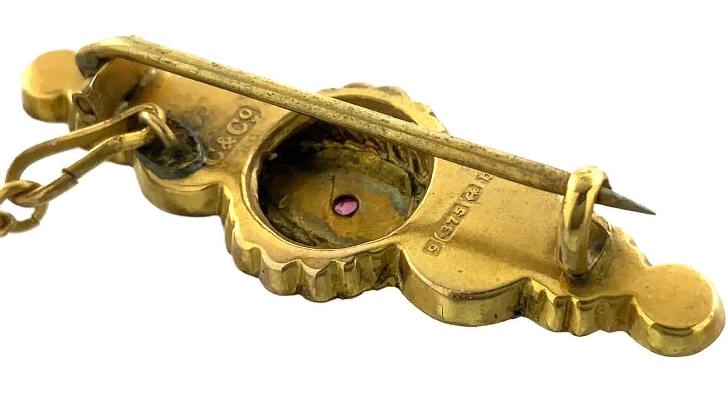 Beautiful Victorian 9K Yellow Gold Bar Pin Brooch C & Co Etruscan Revival AU104