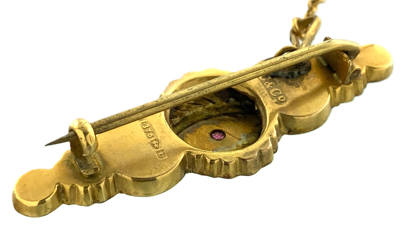 Beautiful Victorian 9K Yellow Gold Bar Pin Brooch C & Co Etruscan Revival AU104