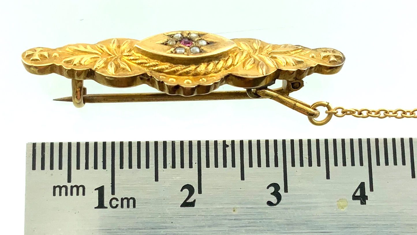 Beautiful Victorian 9K Yellow Gold Bar Pin Brooch C & Co Etruscan Revival AU104