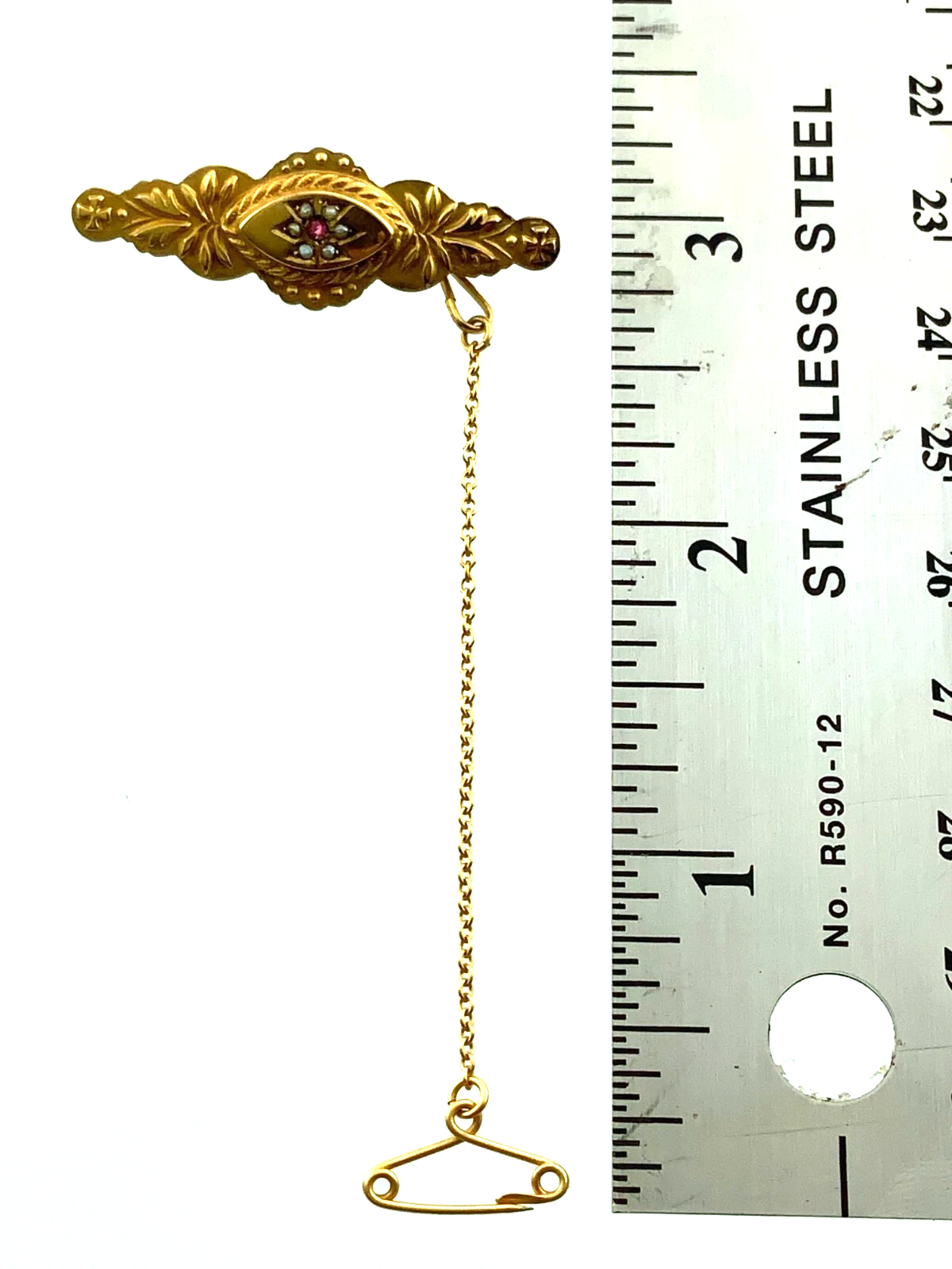 Beautiful Victorian 9K Yellow Gold Bar Pin Brooch C & Co Etruscan Revival AU104