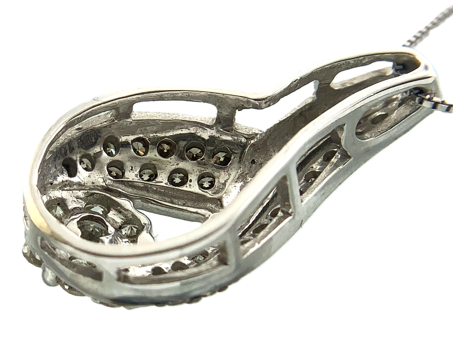 Beautiful 10K White Gold Diamond Pendant Twist Loop Box Chain Necklace AU107