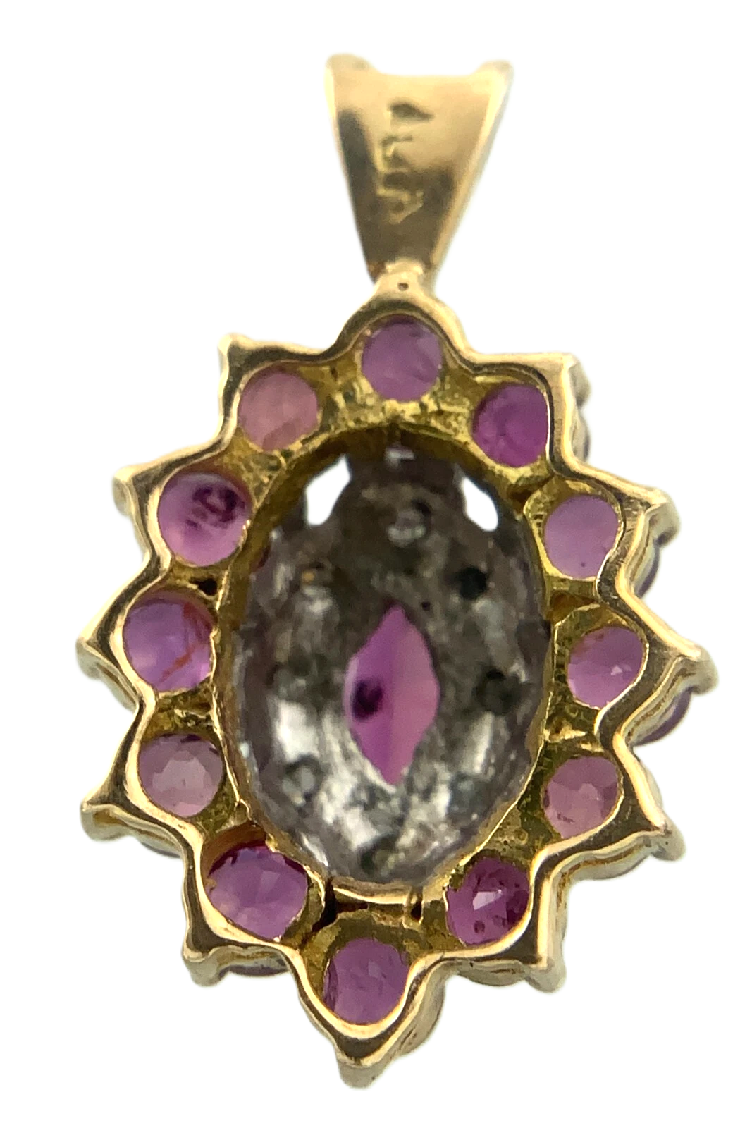 Beautiful Cluster 10K Yellow Gold Pendant Pink Stone Charm AU113