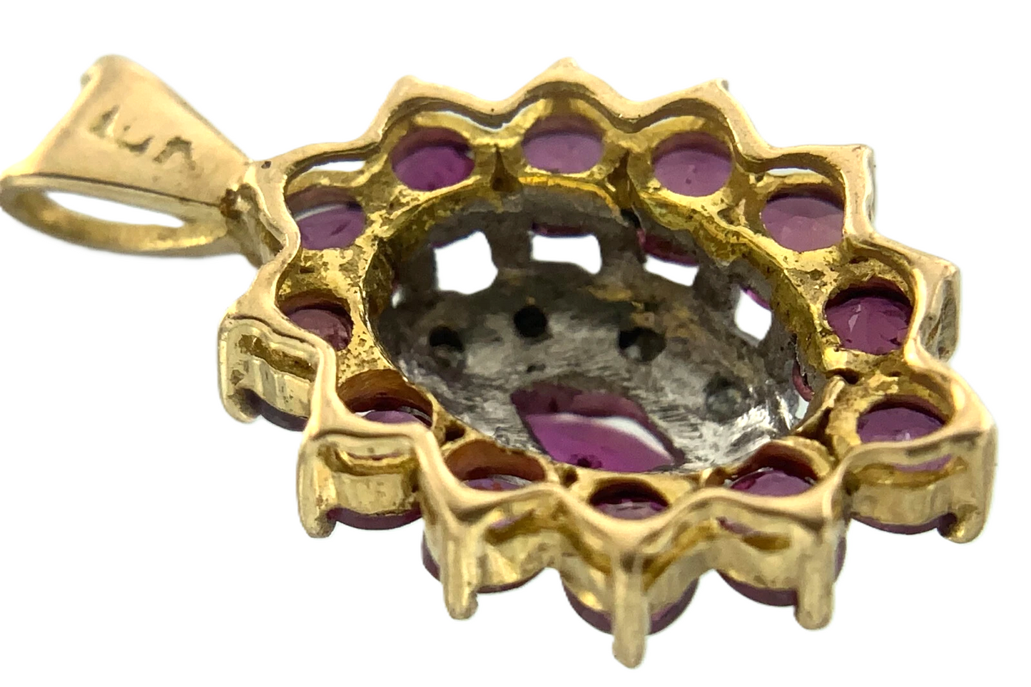 Beautiful Cluster 10K Yellow Gold Pendant Pink Stone Charm AU113