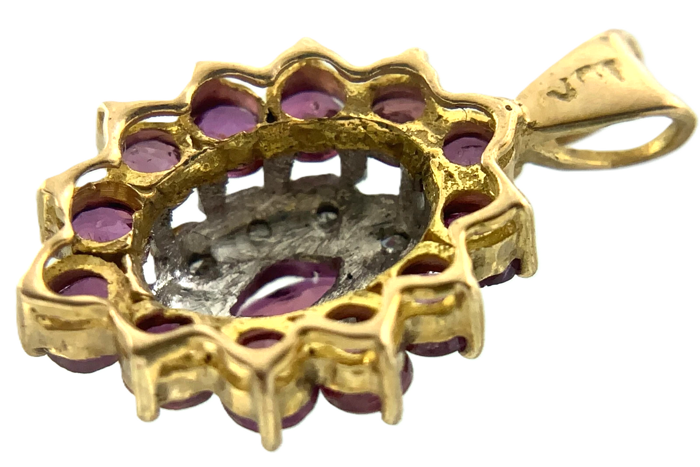 Beautiful Cluster 10K Yellow Gold Pendant Pink Stone Charm AU113