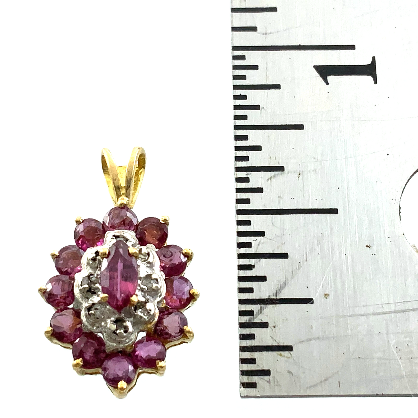 Beautiful Cluster 10K Yellow Gold Pendant Pink Stone Charm AU113