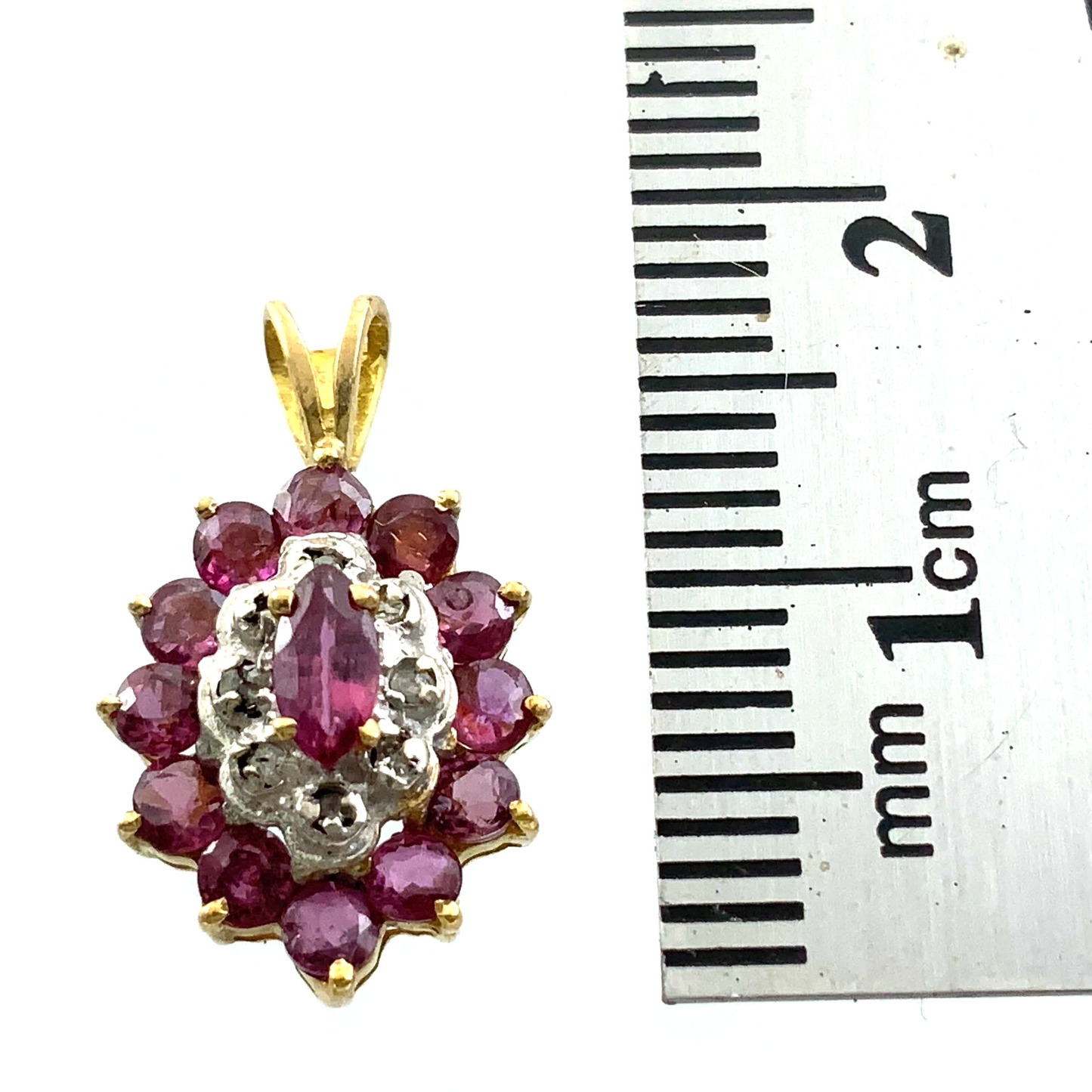 Beautiful Cluster 10K Yellow Gold Pendant Pink Stone Charm AU113
