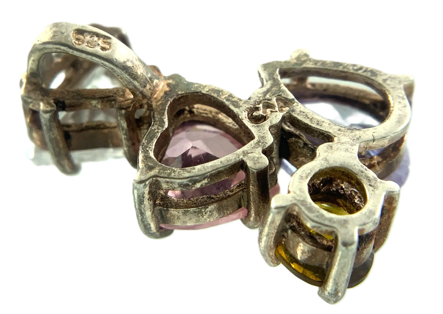 Beautiful Unique Multi-color Gemstones Pendant 925 Sterling Silver Charm AU126