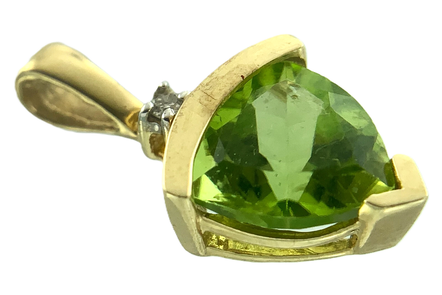 10K Yellow Gold Green Gemstone and Diamond Solitaire Pendant Charm AU129
