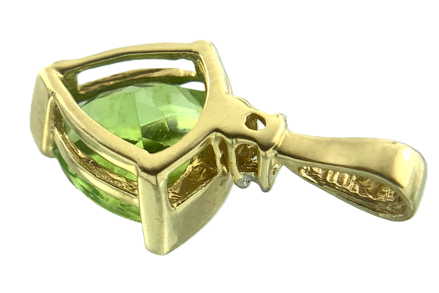 10K Yellow Gold Green Gemstone and Diamond Solitaire Pendant Charm AU129