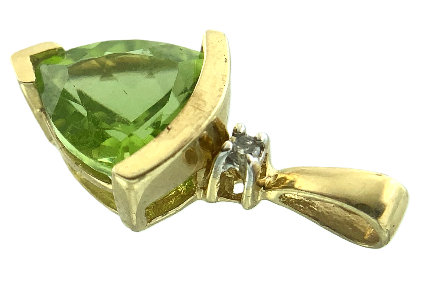 10K Yellow Gold Green Gemstone and Diamond Solitaire Pendant Charm AU129