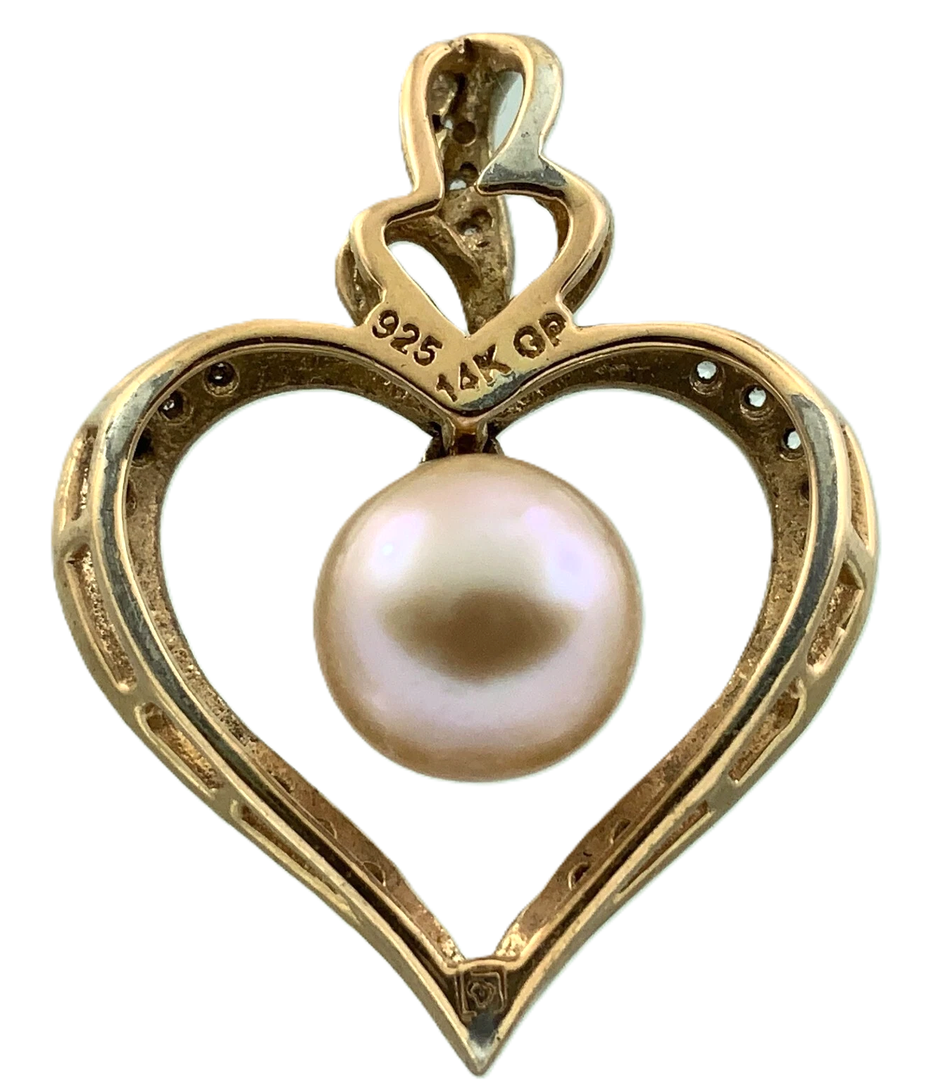 14K Gold Plated 925 Sterling Silver Heart Pearl Pendant Charm AU130