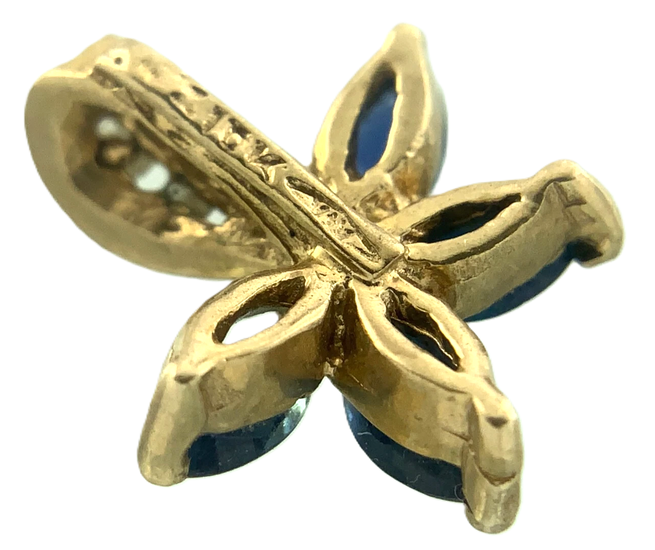 10K Yellow Gold Blue Gemstone Flower Petals Diamond Pendant Charm AU134