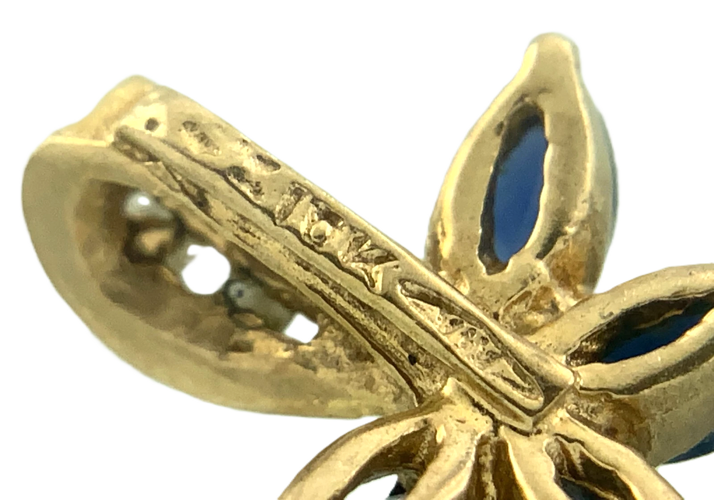 10K Yellow Gold Blue Gemstone Flower Petals Diamond Pendant Charm AU134