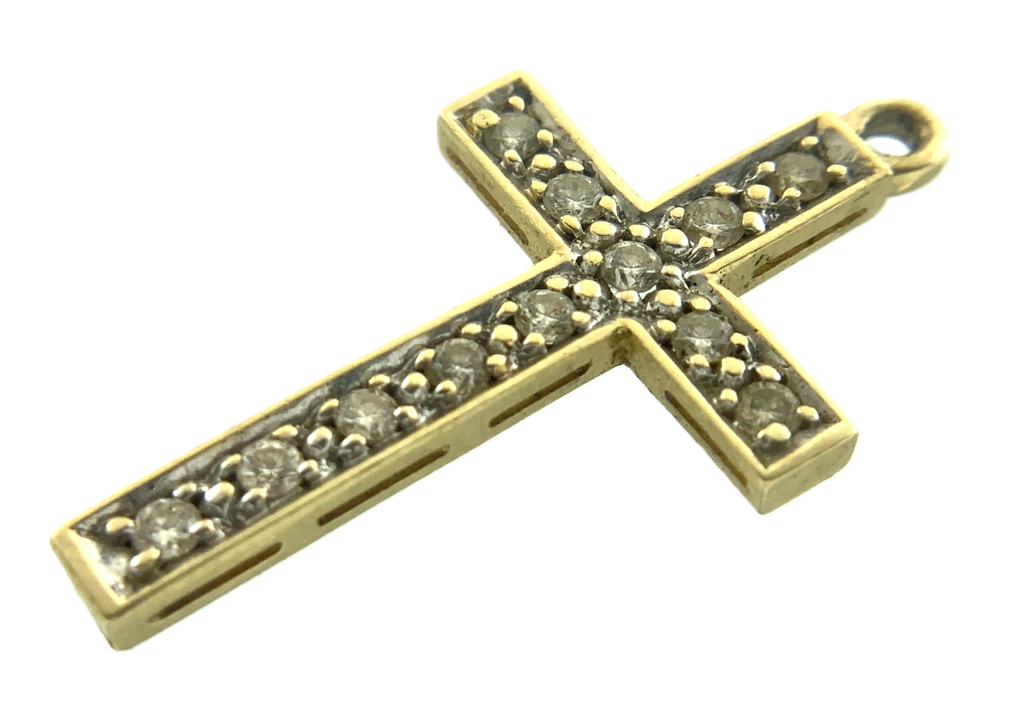 14K Yellow Gold Diamond Cross Pendant Elegant Religious Charm AU142