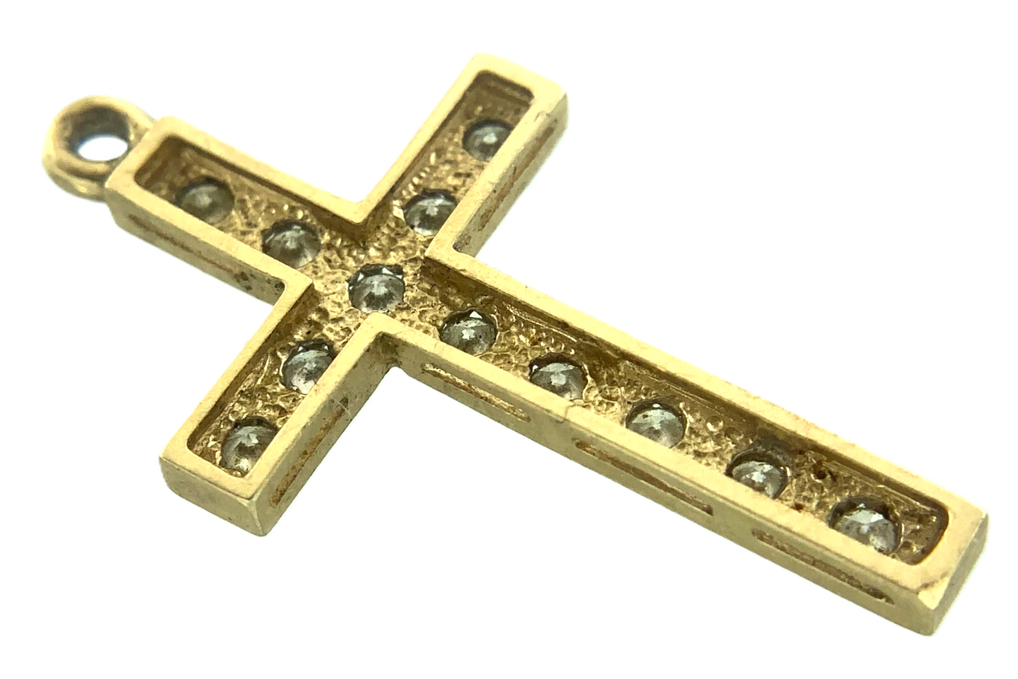 14K Yellow Gold Diamond Cross Pendant Elegant Religious Charm AU142