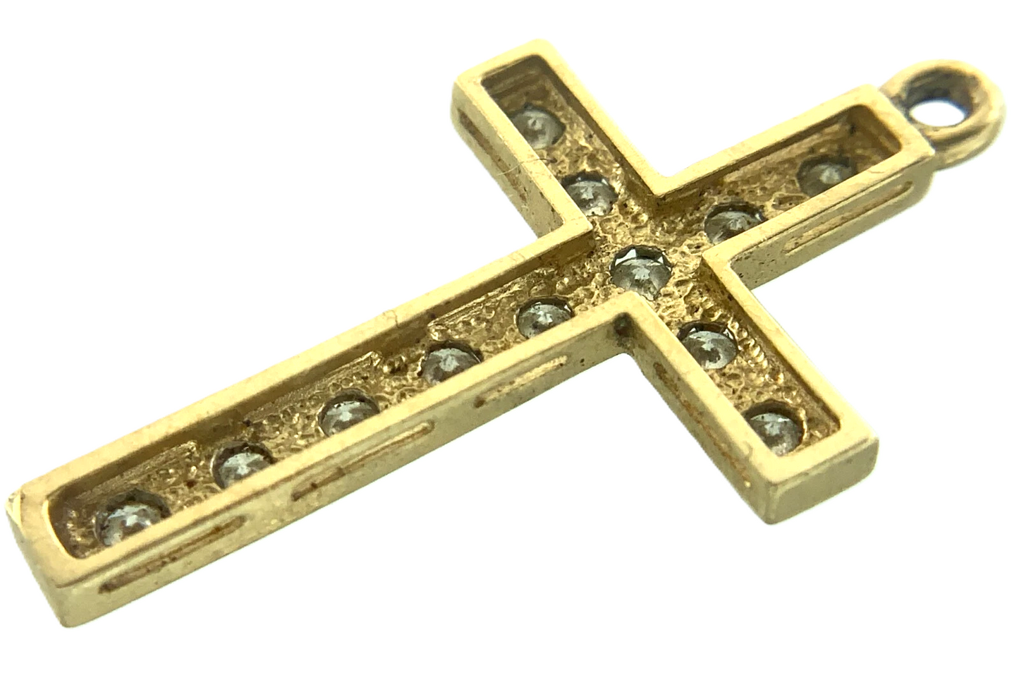 14K Yellow Gold Diamond Cross Pendant Elegant Religious Charm AU142