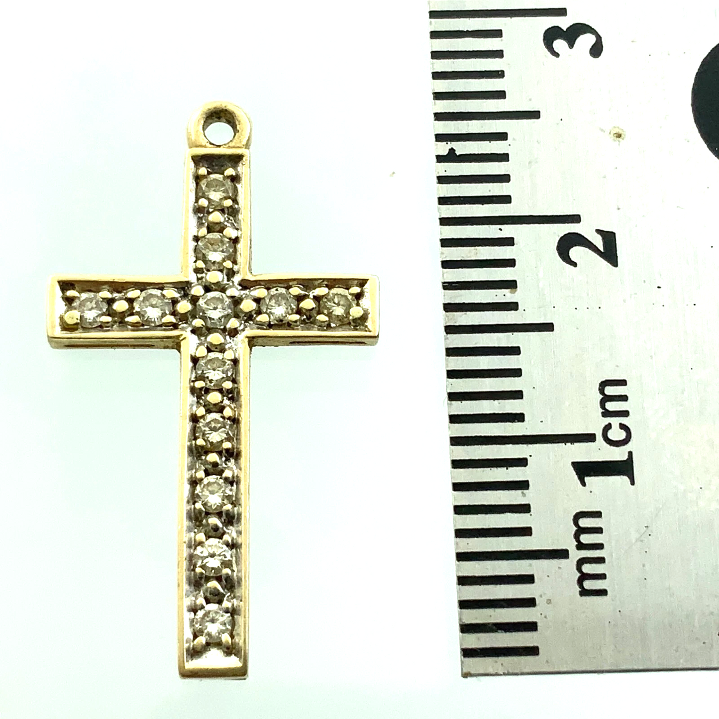 14K Yellow Gold Diamond Cross Pendant Elegant Religious Charm AU142