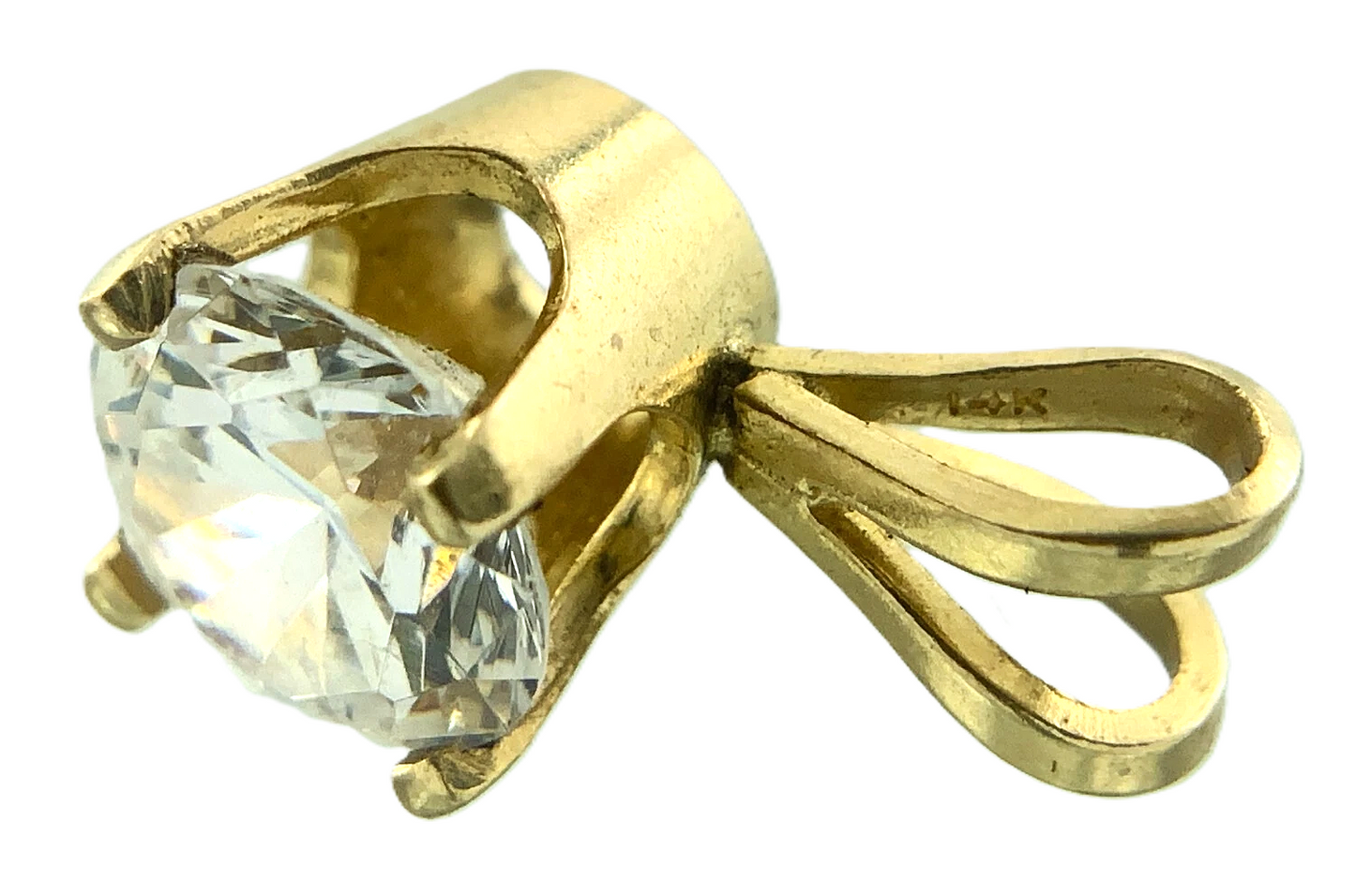 14K Yellow Gold Solitaire Necklace Pendant Rabbit Ear NOT DIAMOND AU146