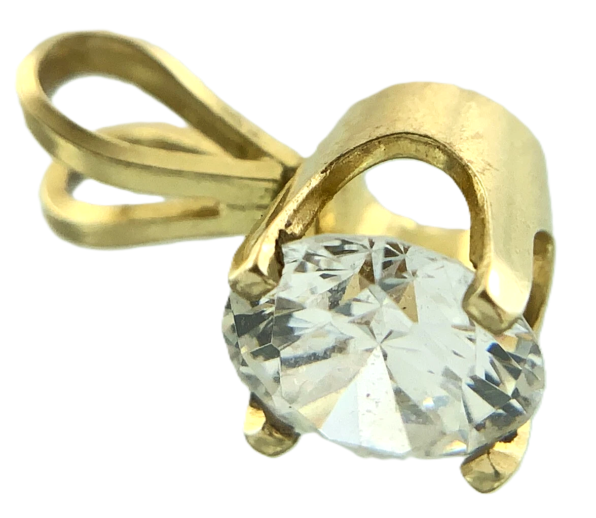 14K Yellow Gold Solitaire Necklace Pendant Rabbit Ear NOT DIAMOND AU146