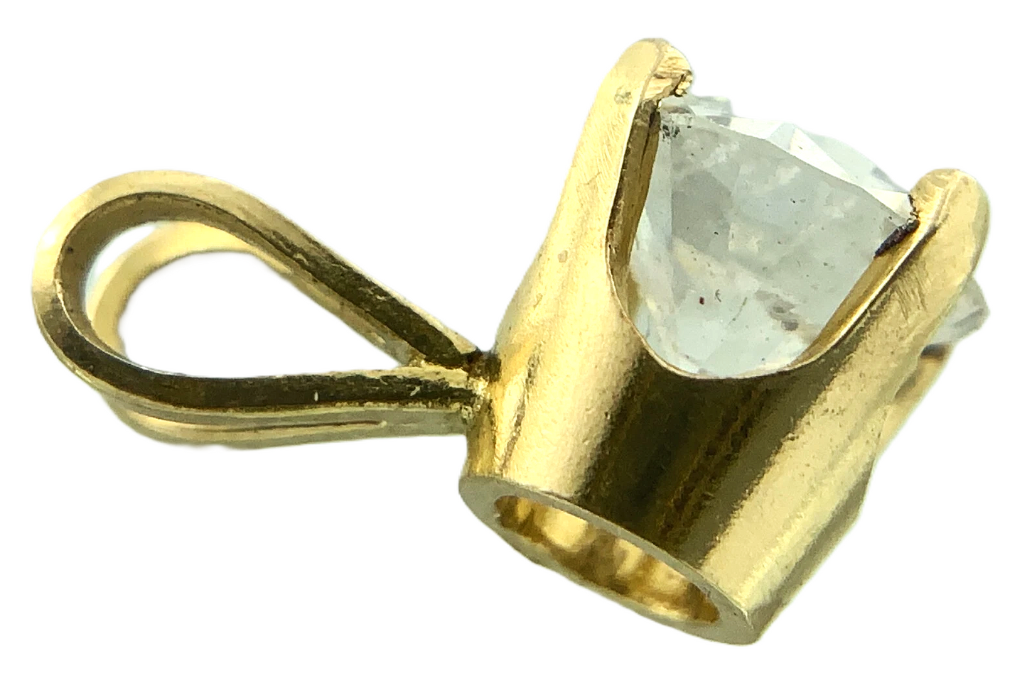 14K Yellow Gold Solitaire Necklace Pendant Rabbit Ear NOT DIAMOND AU146